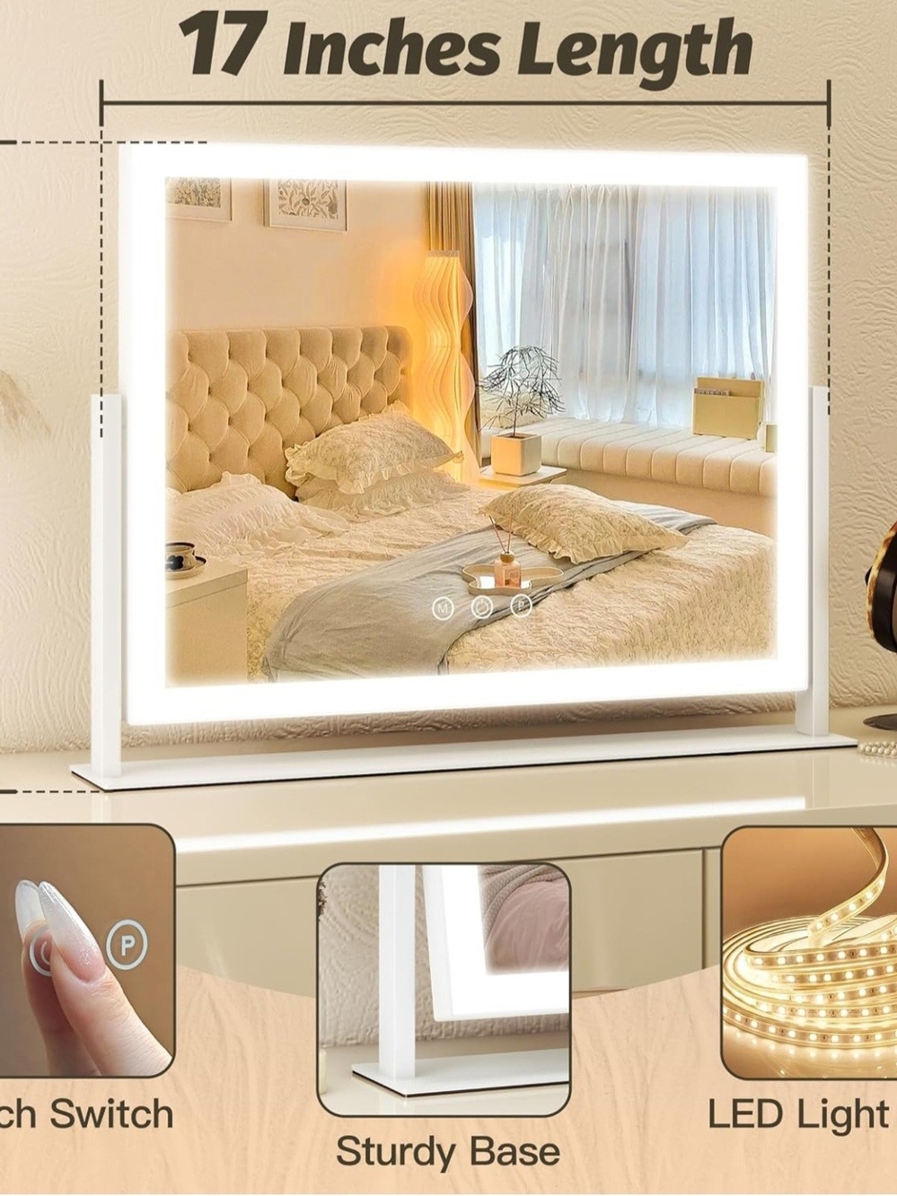 LED Lighted Vanity Mirror with Touch Switch - White